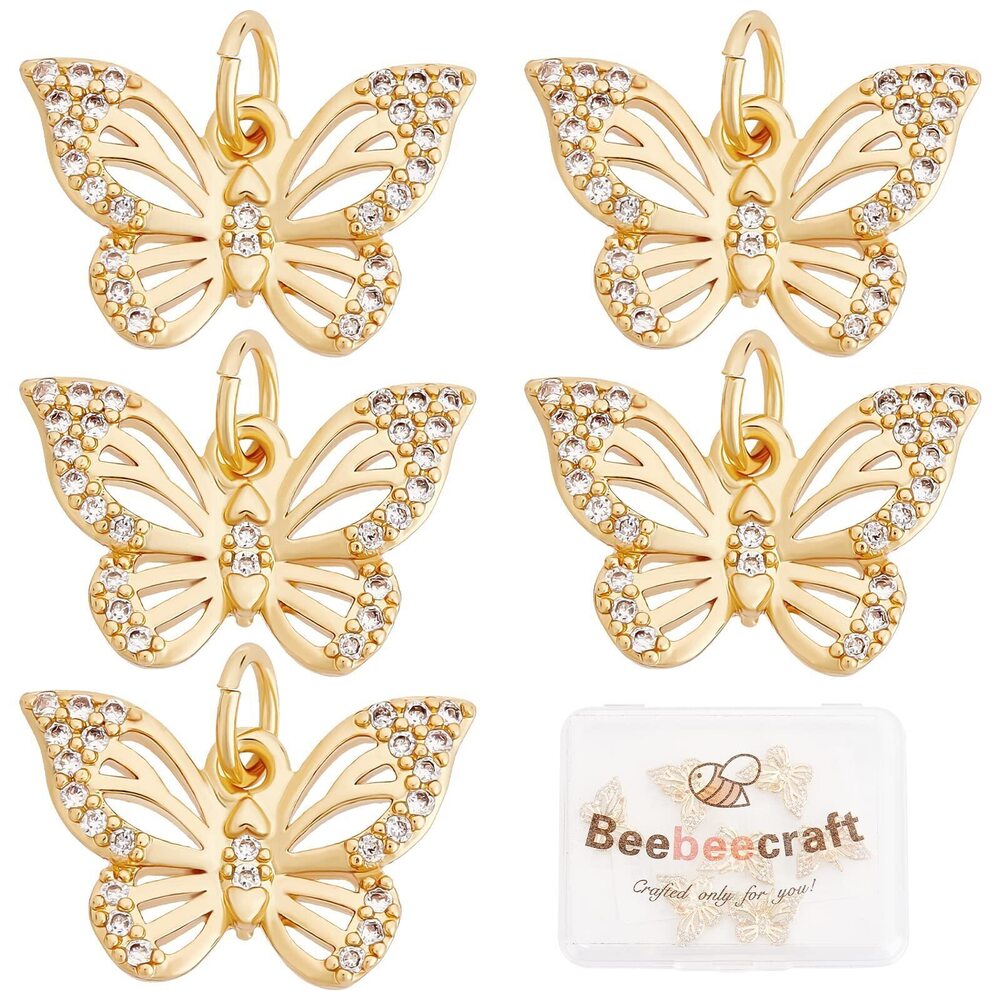 8164 10Pcs Butterfly Charms Samll 18K Gold Plated Butterfly Charms Cubic